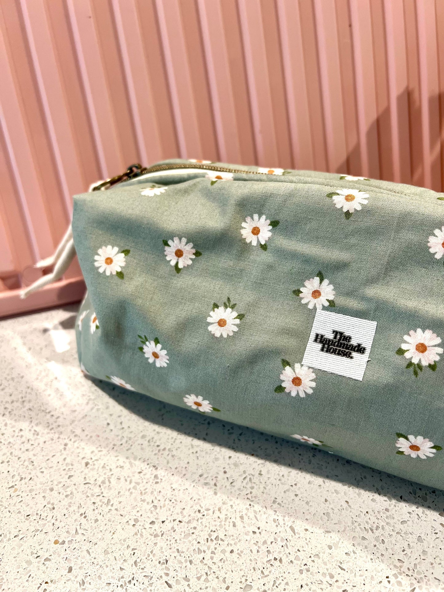 Handmade flower pouch with zipper, perfect for straighteners, curling irons, or art supplies.