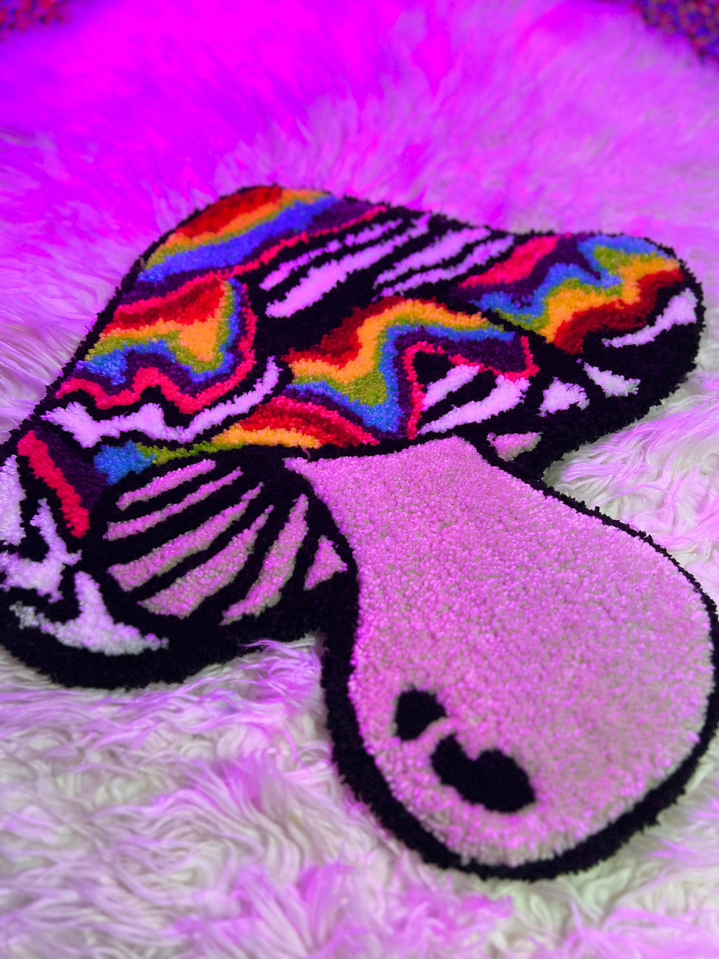 Psychedelic mushroom design rug with vibrant colors, part of Drop 2 collection.