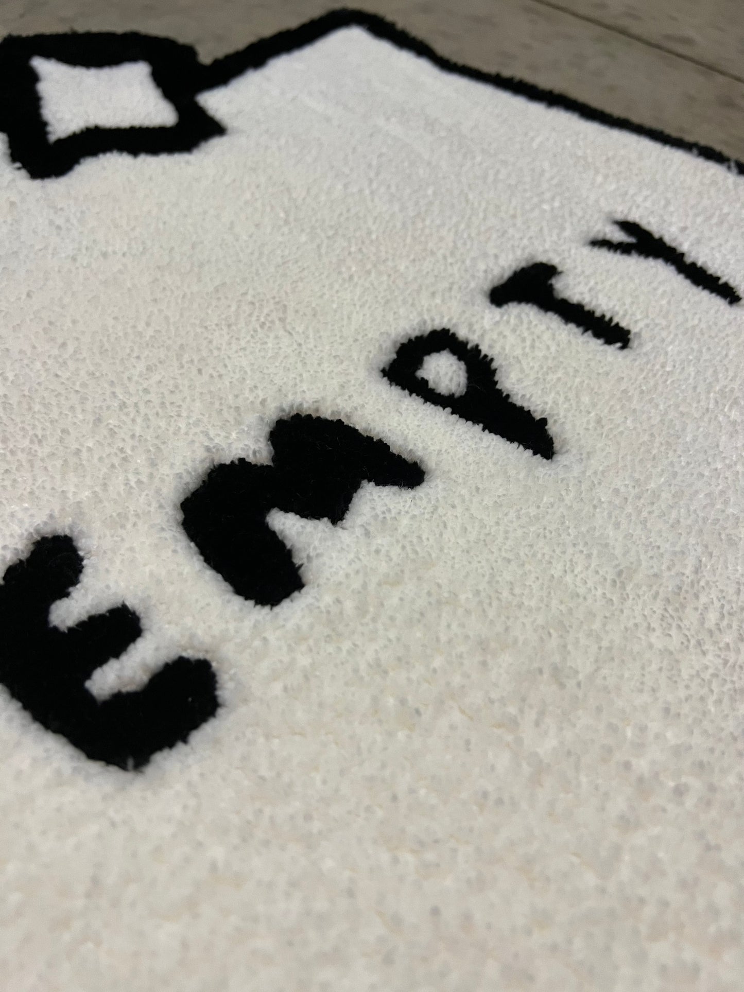 Drop 3: Post-It Note design, 22x21 size rug with "Empty" text in black on white background.