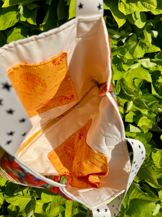 Orange Quilted Oversized Tote Bag