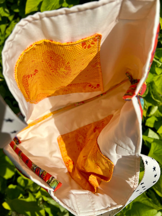 Orange Quilted Oversized Tote Bag