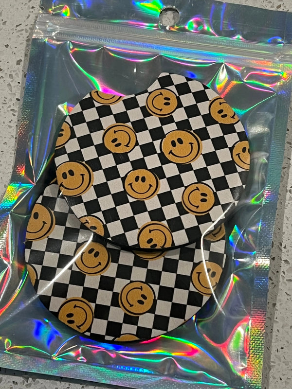 Checkered Smiley Car Coasters The Handmade House