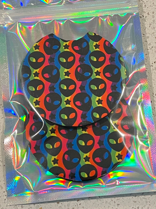 Rainbow Alien Car Coasters