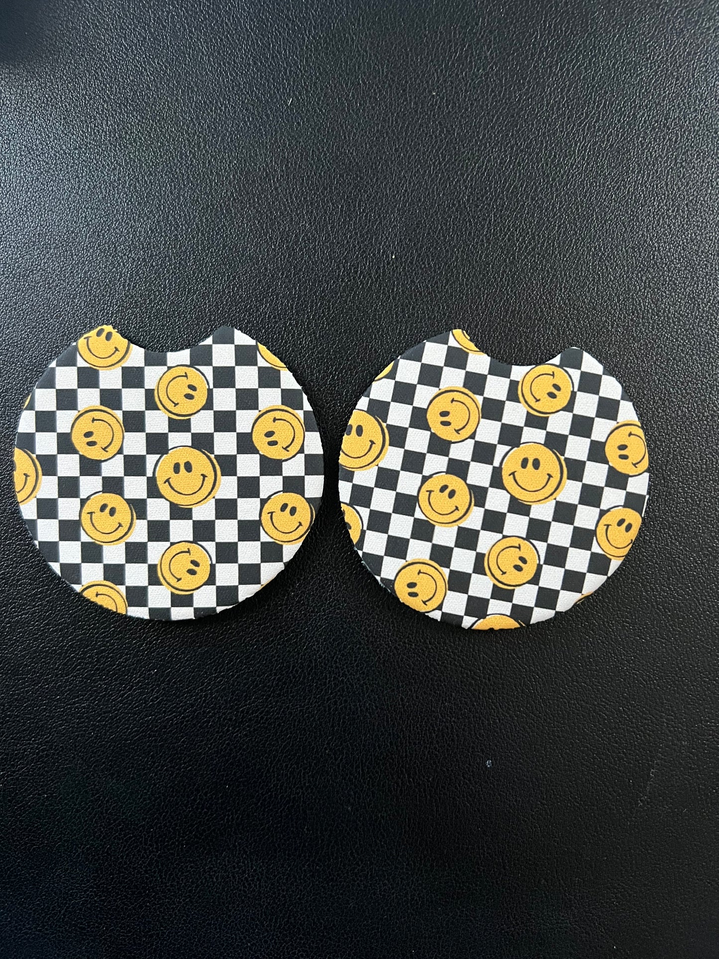 Checkered Smiley Car Coasters