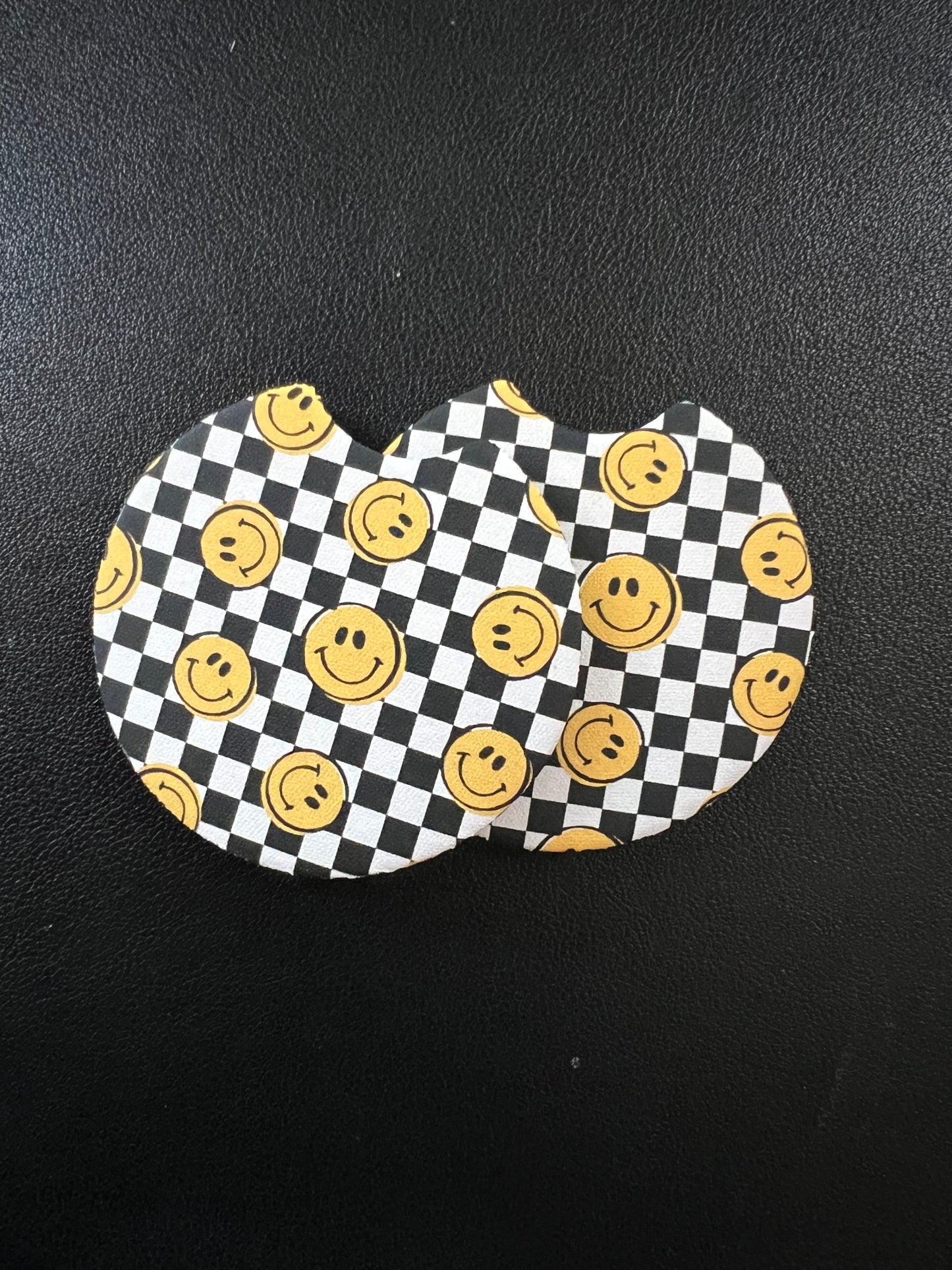 Checkered Smiley Car Coasters