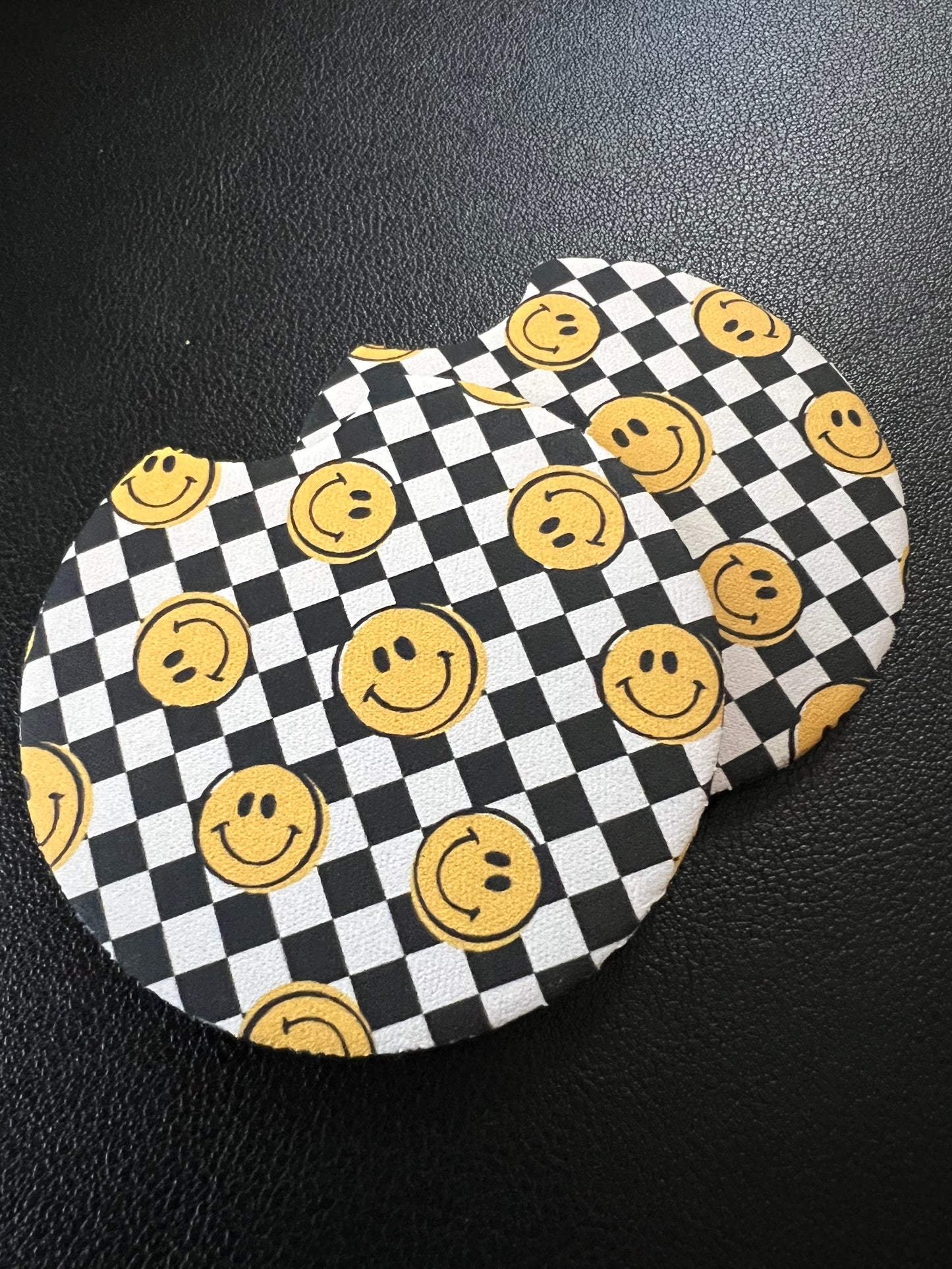 Checkered Smiley Car Coasters