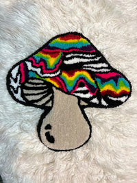 Psychedelic Drop 2 mushroom rug on white background.