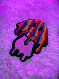 Rainbow mushroom design on textured purple background, part of Drop 2 collection.