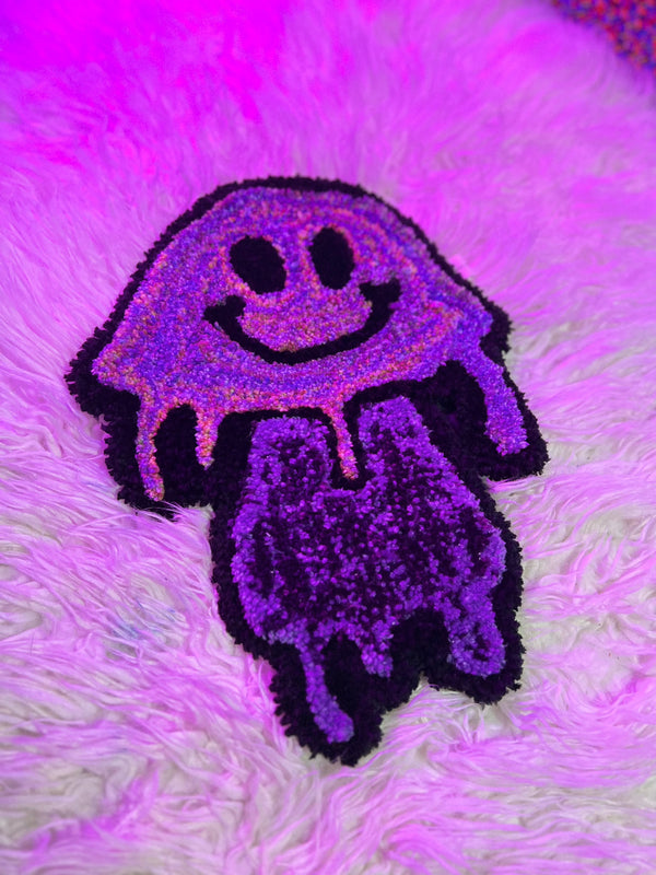 Purple mushroom design from Drop 2 collection on fur background.