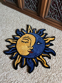 Sun and moon design rug, 27x27 inches, Drop 1 theme.